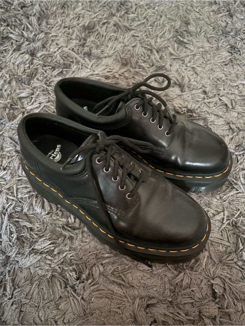Dr. Martens Black Leather Oxford with Yellow Stitching